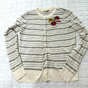 LOFT embroidered striped light cardigan, size Small